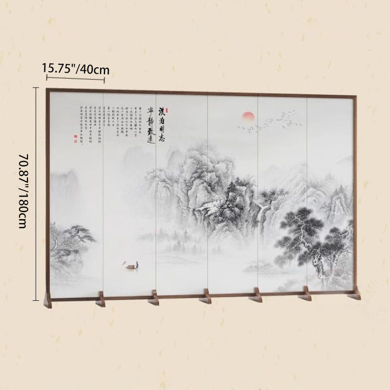 Traditional Chinese Rectangular Pine Wood Solid Wood Plywood Cotton Canvas Room Divider for Living Room