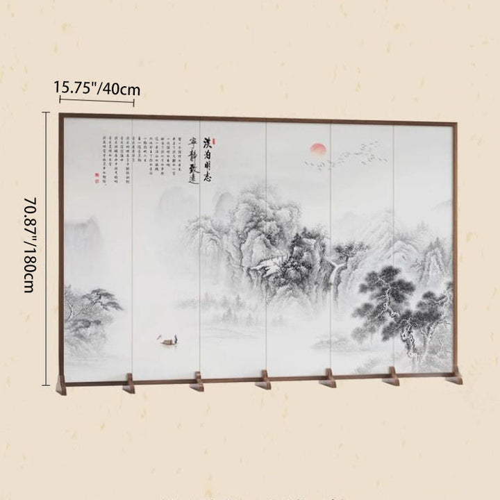 Traditional Chinese Rectangular Pine Wood Solid Wood Plywood Cotton Canvas Room Divider for Living Room