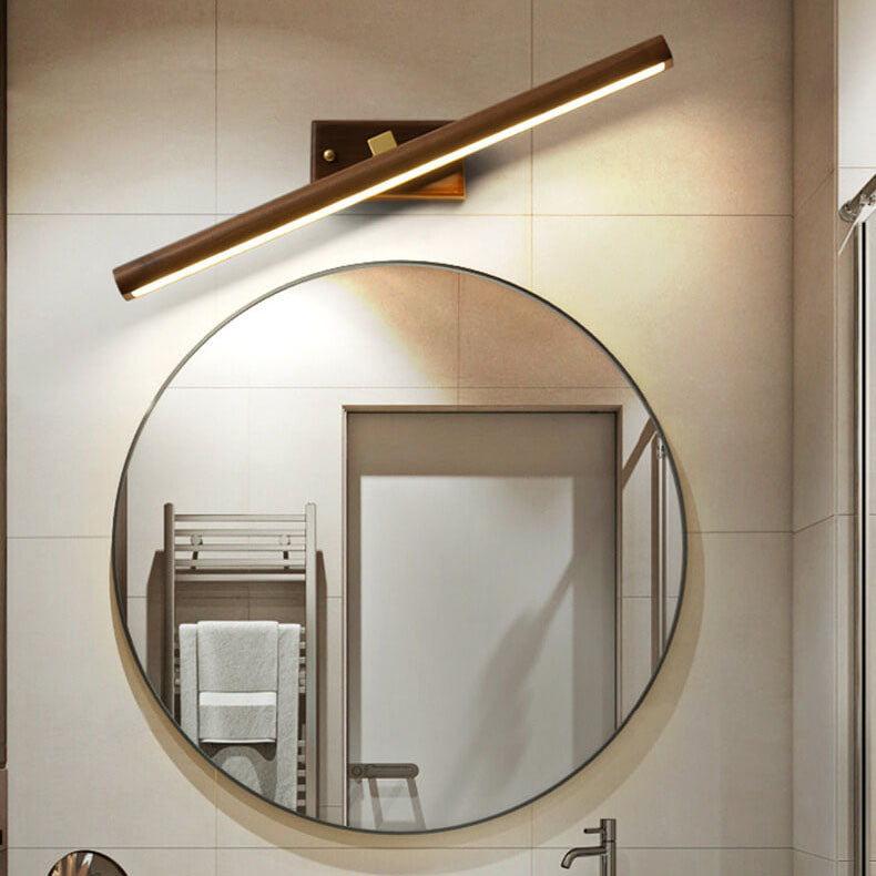 Nordic Minimalist Wooden Copper Cylinder LED Bathroom Mirror Wall Lamp for Living Room & Bathroom