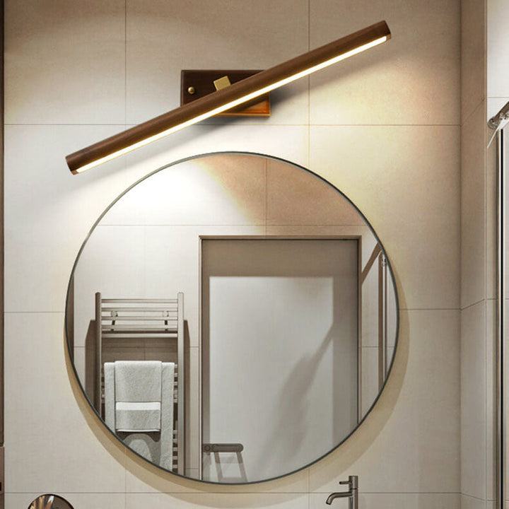 Nordic Minimalist Wooden Copper Cylinder LED Bathroom Mirror Wall Lamp for Living Room & Bathroom