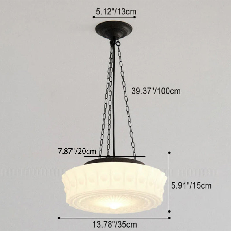 Traditional French Iron Glass Stripes Round Drum LED Semi-Flush Mount Ceiling Lamp for Living Room and Bedroom