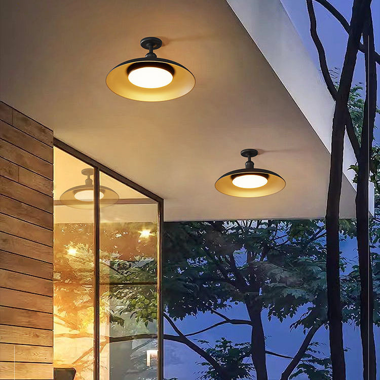 Contemporary Scandinavian Carbon Steel Round Waterproof 1-Light Semi-Flush Mount Ceiling Lamp for Outdoor Patio