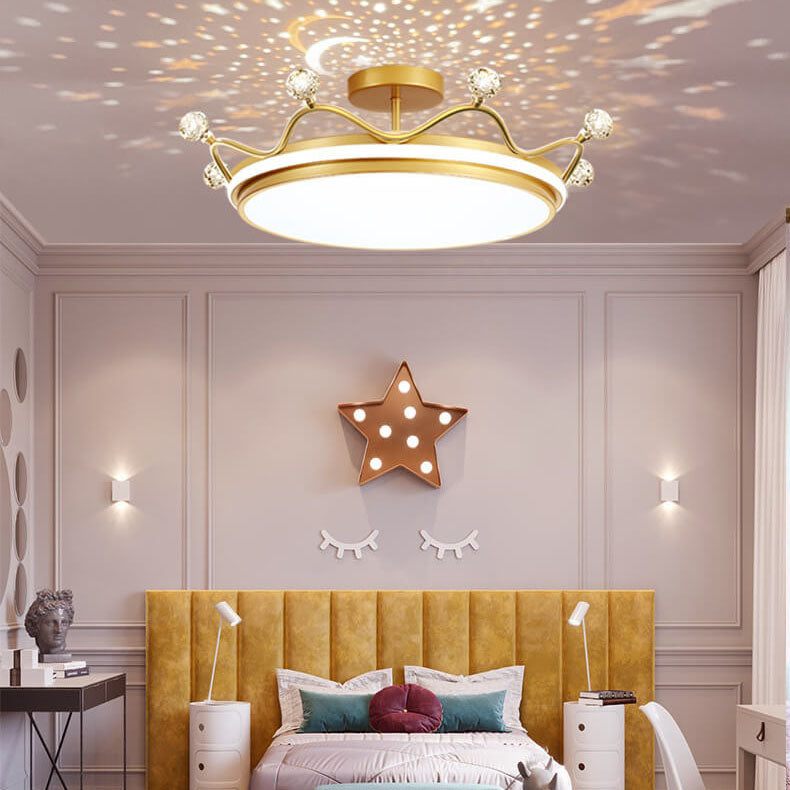 Contemporary Creative Children Crown Iron Acrylic LED Semi-Flush Mount Ceiling Light for Bedroom