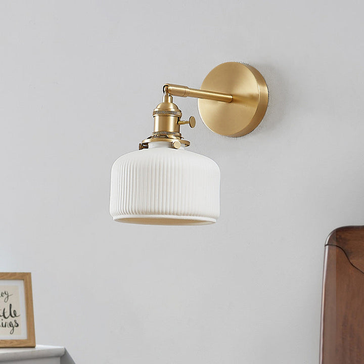 Modern Minimalist Striped Ceramic Jar 1-Light Wall Lamp