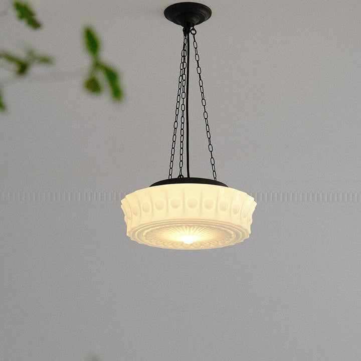 Traditional French Iron Glass Stripes Round Drum LED Semi-Flush Mount Ceiling Lamp for Living Room and Bedroom