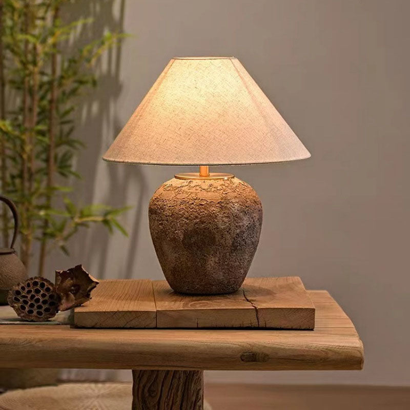 Modern Shabby Chic Fabric Ceramic Jar 1-Light Source Table Lamp for Bedroom