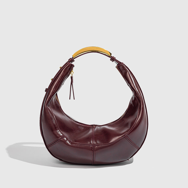 Luna – Vegan Cowhide Crescent Shoulder Bag, Top Handle Hobo