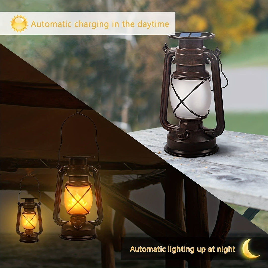 Set of 2 Solar Lanterns – Vintage Dancing Flame LED Lights for Garden and Patio