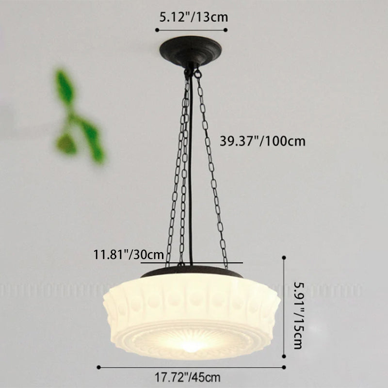 Traditional French Iron Glass Stripes Round Drum LED Semi-Flush Mount Ceiling Lamp for Living Room and Bedroom