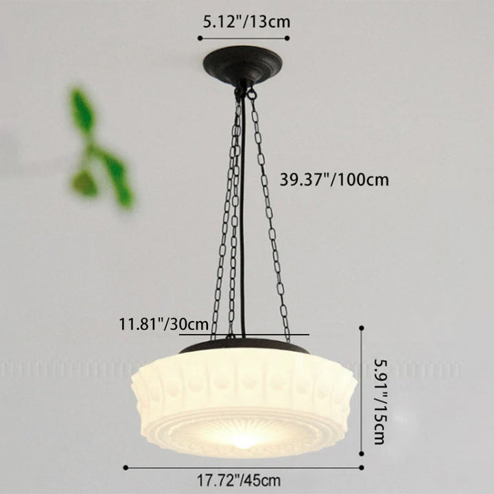 Traditional French Iron Glass Stripes Round Drum LED Semi-Flush Mount Ceiling Lamp for Living Room and Bedroom