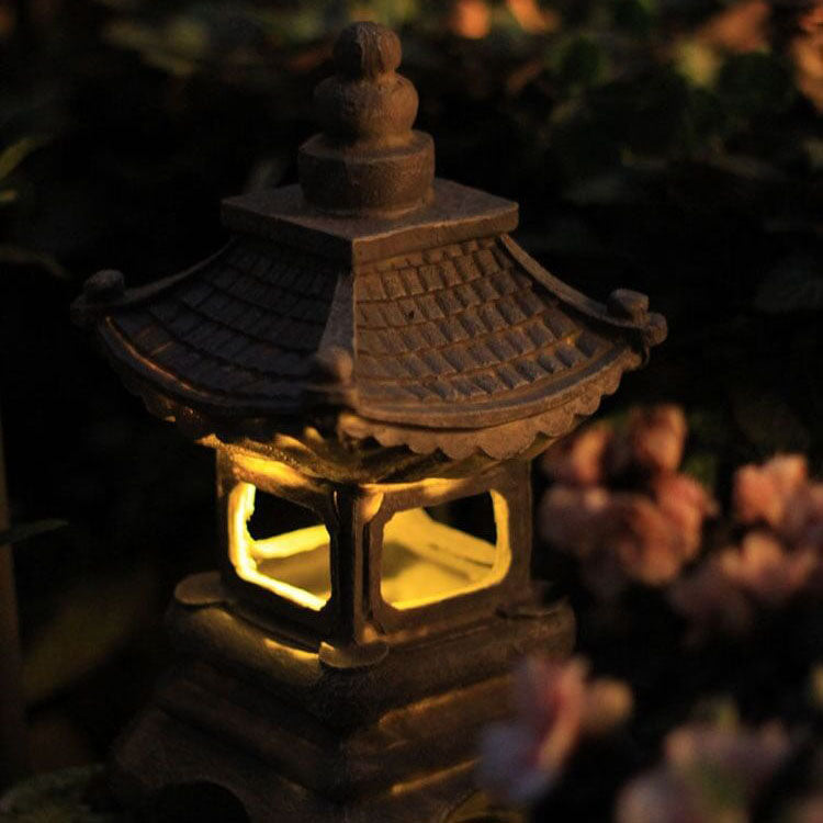 Japanese Zen Solar Waterproof Pagoda Stone LED Outdoor Garden Decoration Landscape Lighting