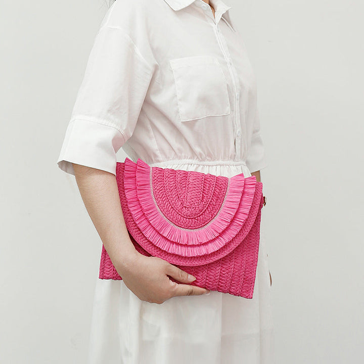 Solana – Raffia Fringe Flap Straw Handbag for Women