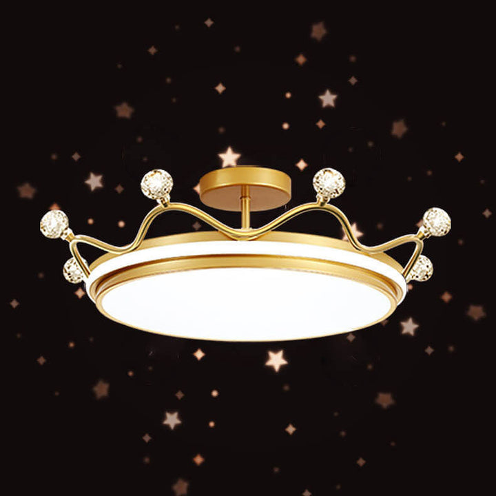 Contemporary Creative Children Crown Iron Acrylic LED Semi-Flush Mount Ceiling Light for Bedroom