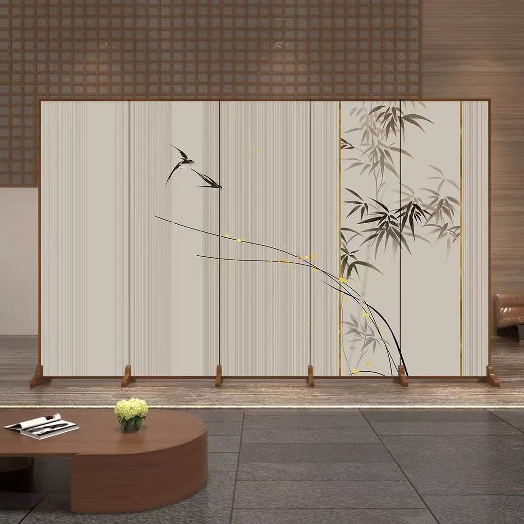 Traditional Chinese Rectangular Pine Wood Solid Wood Plywood Cotton Canvas Room Divider for Living Room