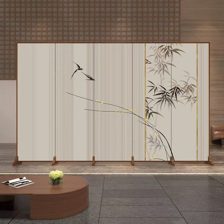 Traditional Chinese Rectangular Pine Wood Solid Wood Plywood Cotton Canvas Room Divider for Living Room