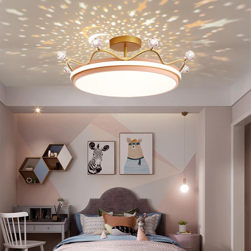 Contemporary Creative Children Crown Iron Acrylic LED Semi-Flush Mount Ceiling Light for Bedroom
