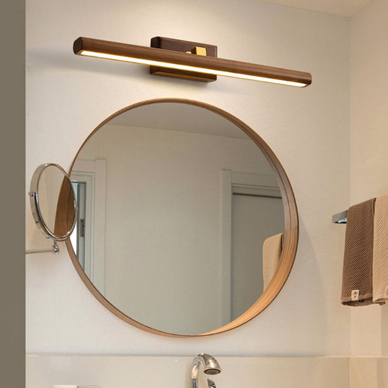 Nordic Minimalist Wooden Copper Cylinder LED Bathroom Mirror Wall Lamp for Living Room & Bathroom