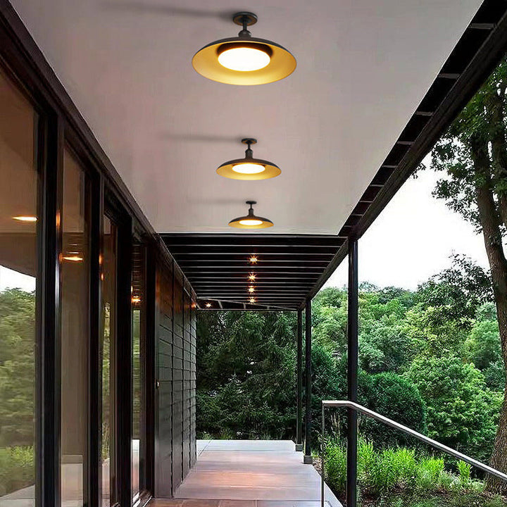 Contemporary Scandinavian Carbon Steel Round Waterproof 1-Light Semi-Flush Mount Ceiling Lamp for Outdoor Patio