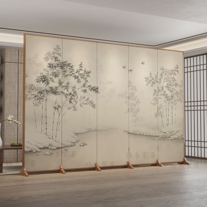 Traditional Chinese Rectangular Pine Wood Solid Wood Plywood Cotton Canvas Room Divider for Living Room