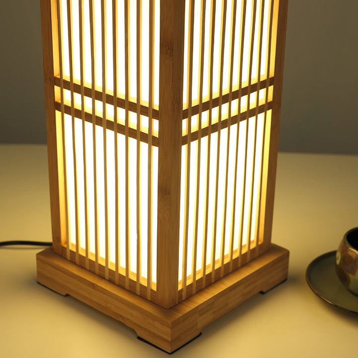 Traditional Japanese Square Bamboo Column Lamp 1-Light for Bedroom
