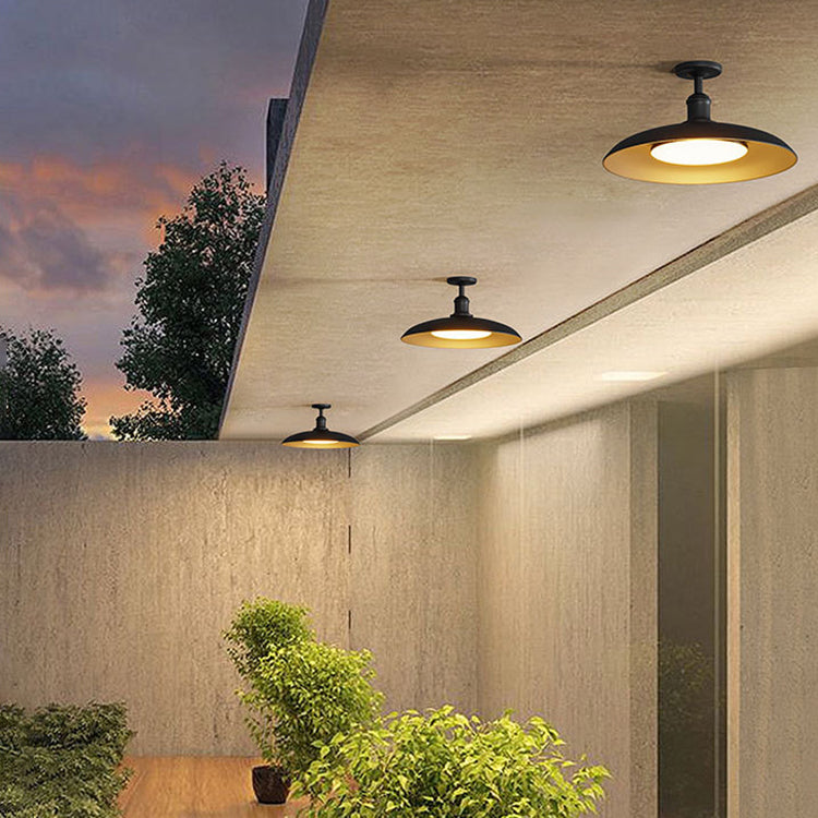 Contemporary Scandinavian Carbon Steel Round Waterproof 1-Light Semi-Flush Mount Ceiling Lamp for Outdoor Patio