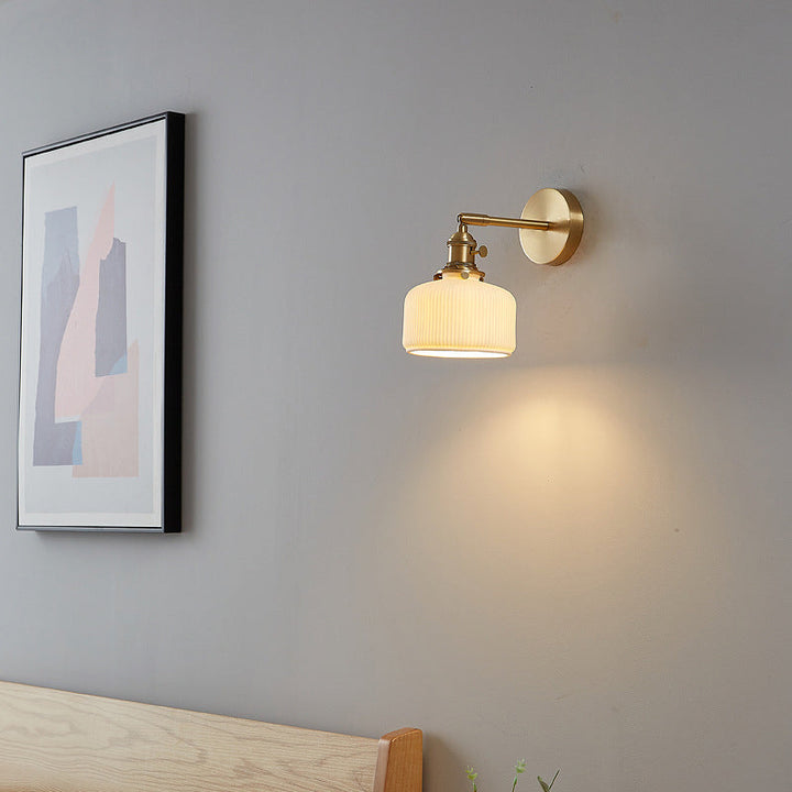 Modern Minimalist Striped Ceramic Jar 1-Light Wall Lamp