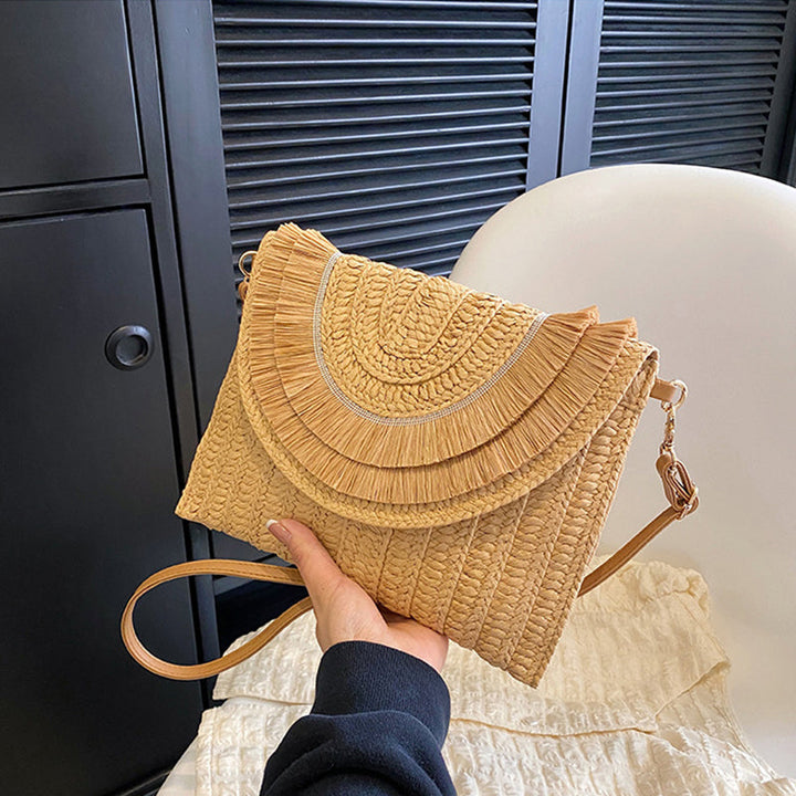 Solana – Raffia Fringe Flap Straw Handbag for Women