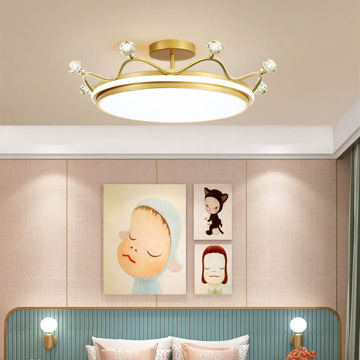 Contemporary Creative Children Crown Iron Acrylic LED Semi-Flush Mount Ceiling Light for Bedroom