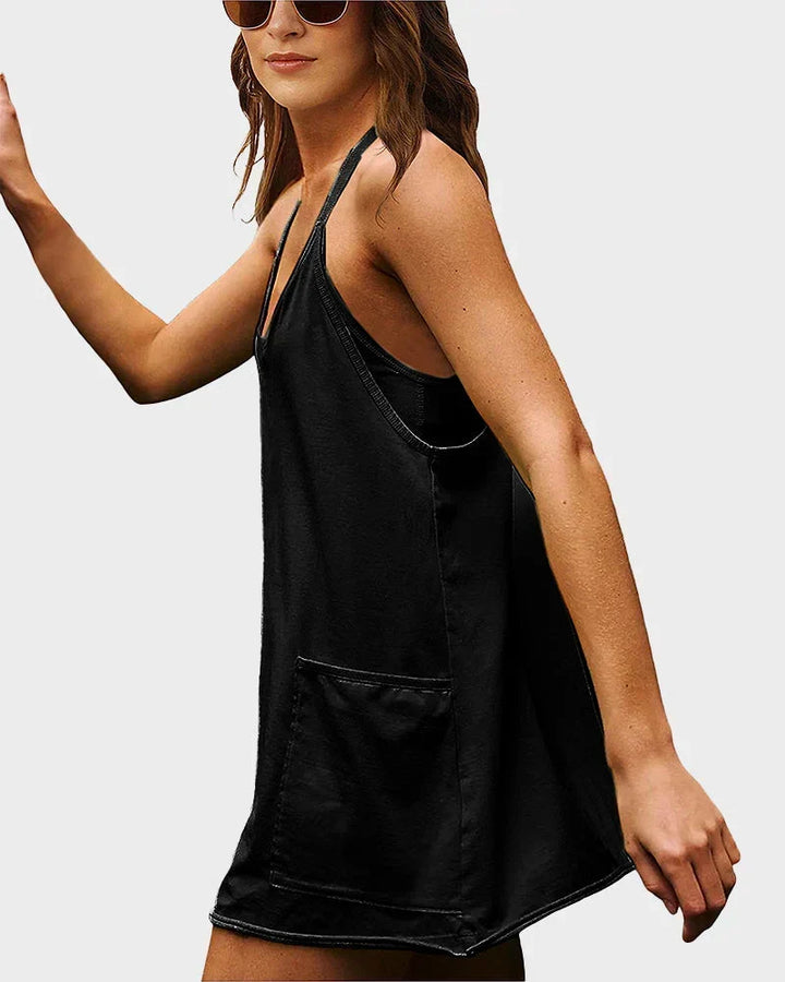 Lightweight Scoop Neck Summer Mini Dress with Built-In Shorts - Casual Women's Fashion