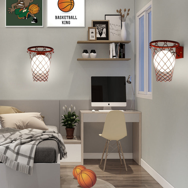 Modern Art Deco Barn Iron Glass Basket Lamp 1-Light Wall Light for Bedroom