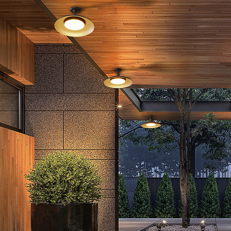 Contemporary Scandinavian Carbon Steel Round Waterproof 1-Light Semi-Flush Mount Ceiling Lamp for Outdoor Patio