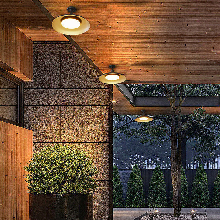 Contemporary Scandinavian Carbon Steel Round Waterproof 1-Light Semi-Flush Mount Ceiling Lamp for Outdoor Patio