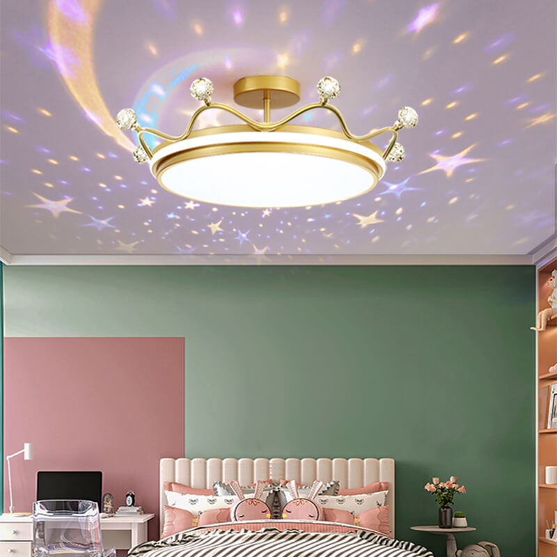 Contemporary Creative Children Crown Iron Acrylic LED Semi-Flush Mount Ceiling Light for Bedroom