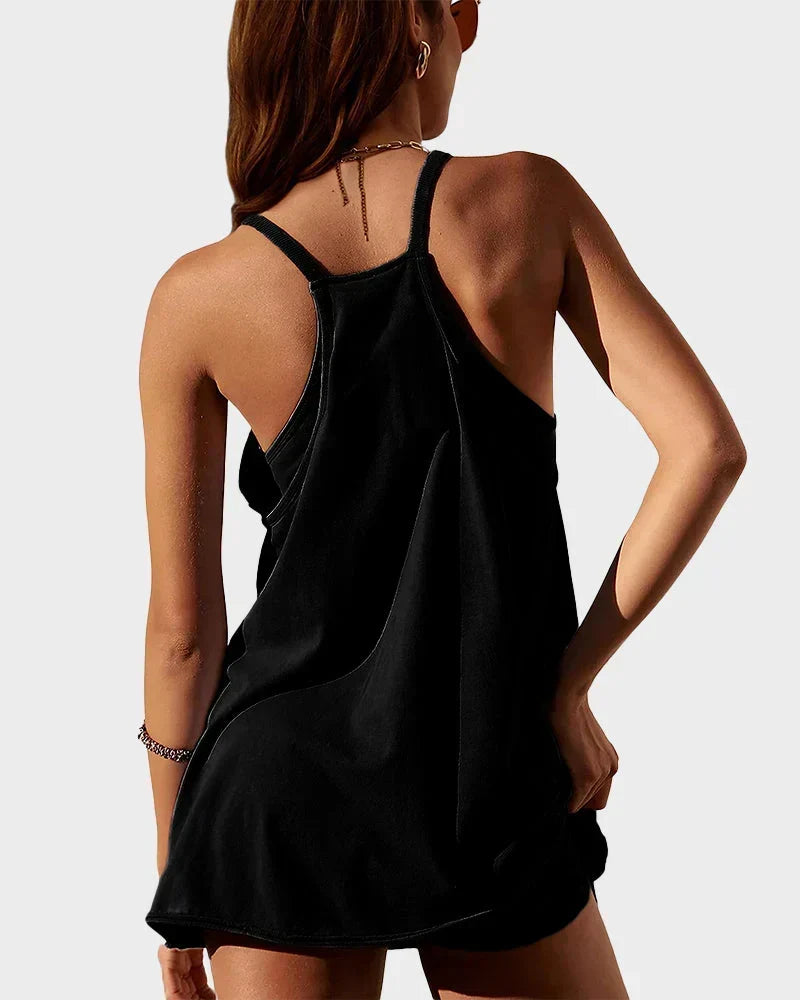 Lightweight Scoop Neck Summer Mini Dress with Built-In Shorts - Casual Women's Fashion