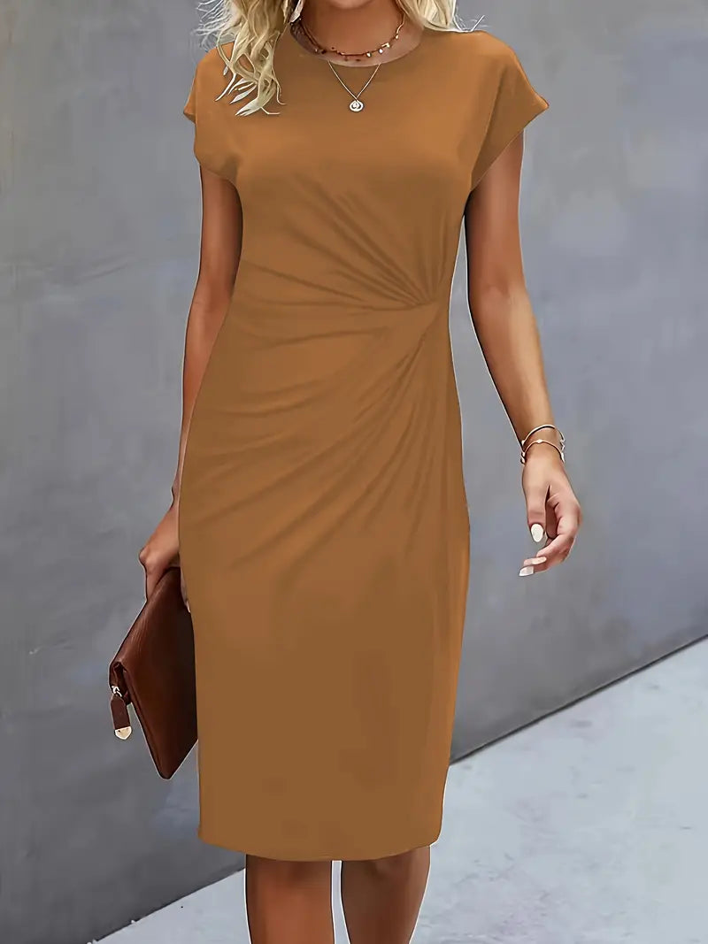 Midi Dress Women Round Neck Tailored Wedding Guest