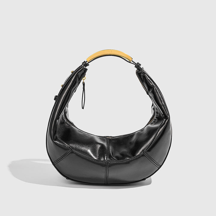 Luna – Vegan Cowhide Crescent Shoulder Bag, Top Handle Hobo