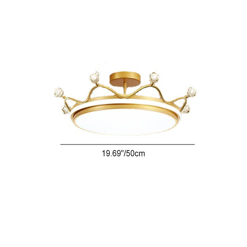 Contemporary Creative Children Crown Iron Acrylic LED Semi-Flush Mount Ceiling Light for Bedroom