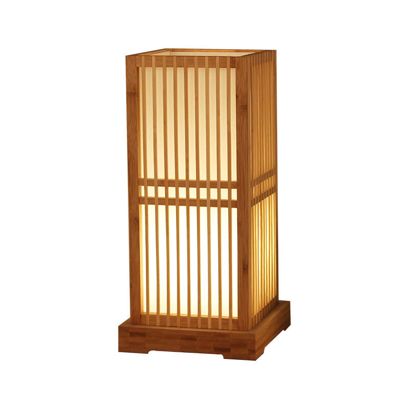 Traditional Japanese Square Bamboo Column Lamp 1-Light for Bedroom