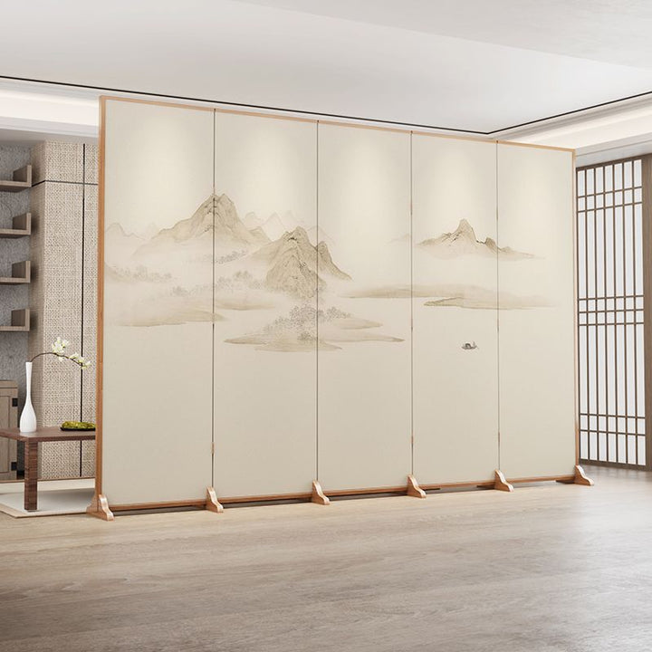 Traditional Chinese Rectangular Pine Wood Solid Wood Plywood Cotton Canvas Room Divider for Living Room
