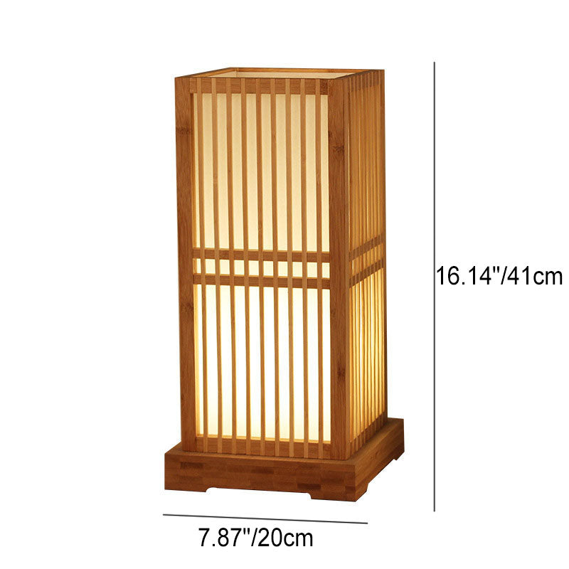 Traditional Japanese Square Bamboo Column Lamp 1-Light for Bedroom