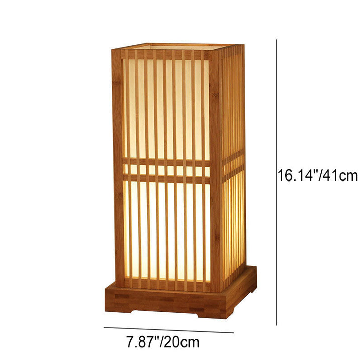 Traditional Japanese Square Bamboo Column Lamp 1-Light for Bedroom