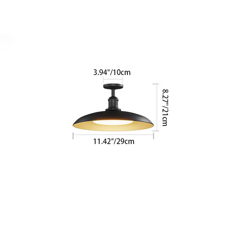 Contemporary Scandinavian Carbon Steel Round Waterproof 1-Light Semi-Flush Mount Ceiling Lamp for Outdoor Patio