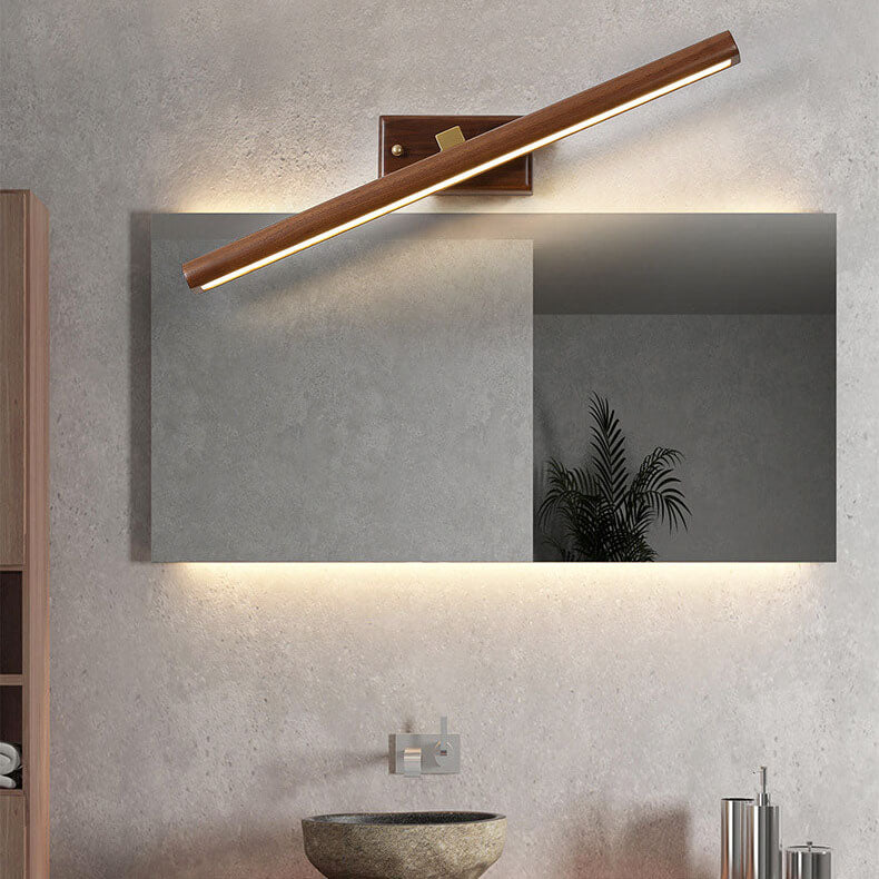 Nordic Minimalist Wooden Copper Cylinder LED Bathroom Mirror Wall Lamp for Living Room & Bathroom
