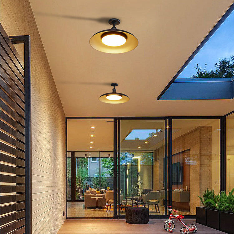 Contemporary Scandinavian Carbon Steel Round Waterproof 1-Light Semi-Flush Mount Ceiling Lamp for Outdoor Patio