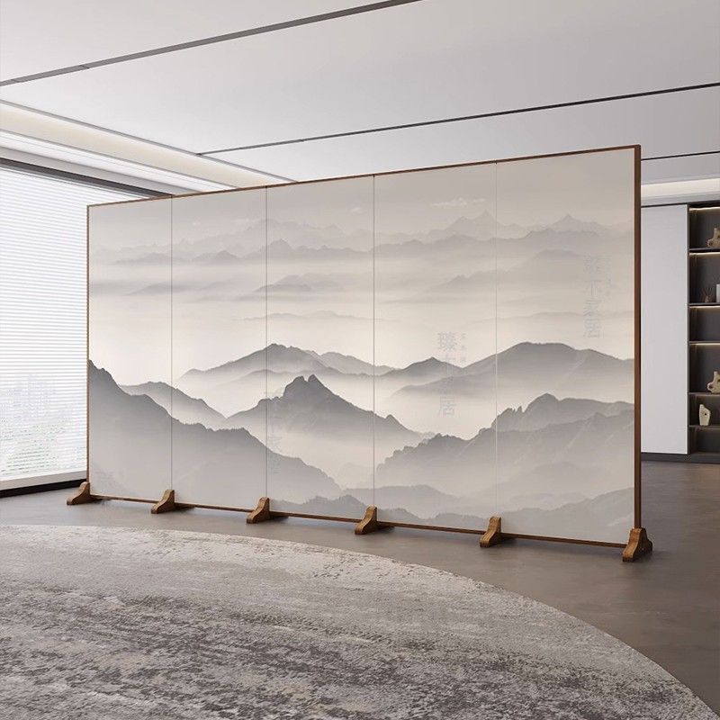 Traditional Chinese Rectangular Pine Wood Solid Wood Plywood Cotton Canvas Room Divider for Living Room