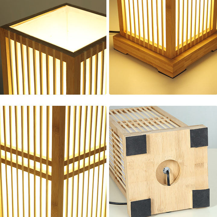 Traditional Japanese Square Bamboo Column Lamp 1-Light for Bedroom