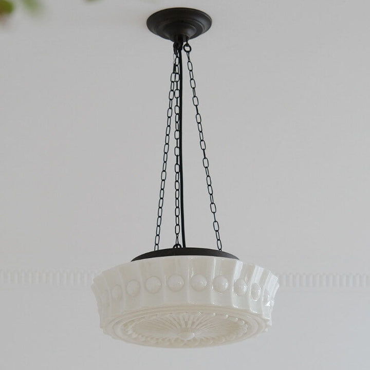 Traditional French Iron Glass Stripes Round Drum LED Semi-Flush Mount Ceiling Lamp for Living Room and Bedroom