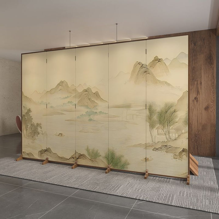 Traditional Chinese Rectangular Pine Wood Solid Wood Plywood Cotton Canvas Room Divider for Living Room