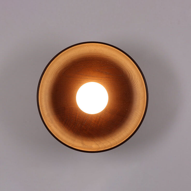Modern Minimalist Round Disc Solid Wood 1-Light Wall Lamp