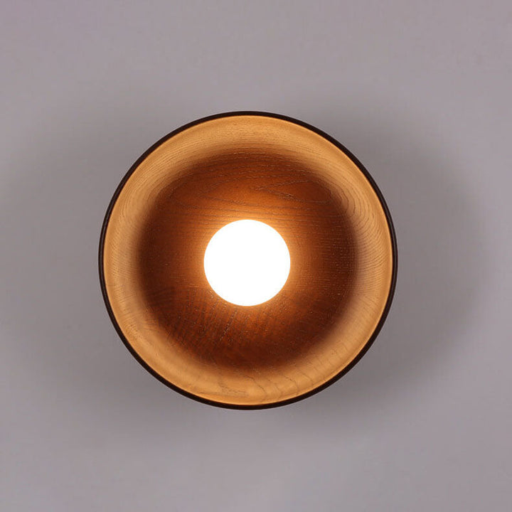 Modern Minimalist Round Disc Solid Wood 1-Light Wall Lamp